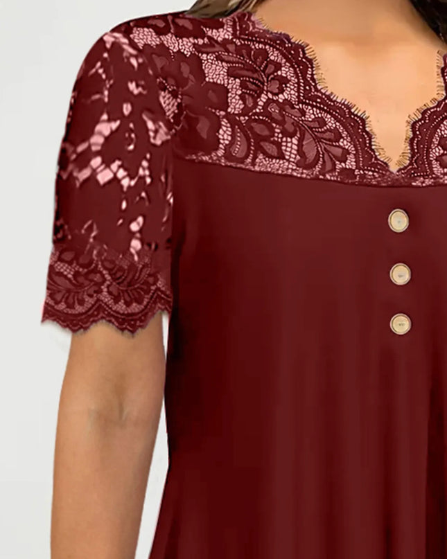 Lace Panel Short Sleeve Blouse 