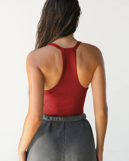 Ribbed V-Neck Halter Tank Top 