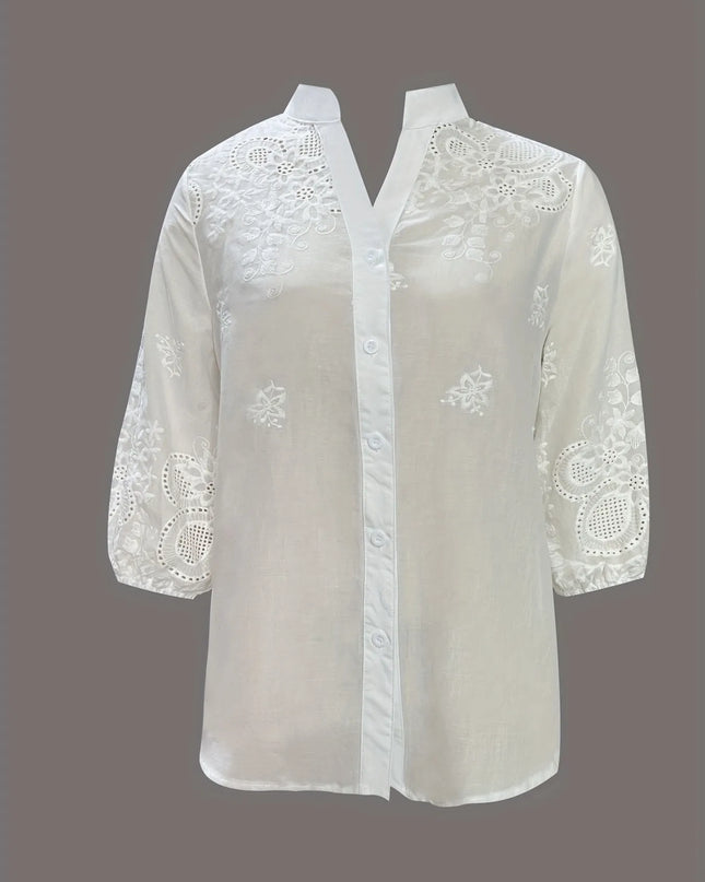 Embroidered Eyelet Button Up Shirt