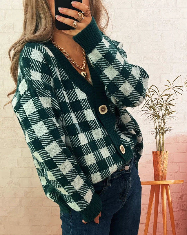 Plaid Button-Down Cardigan