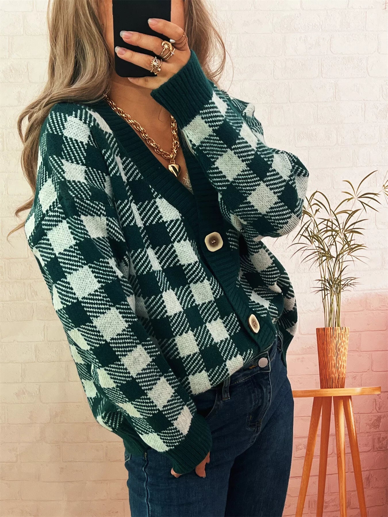 Plaid Button-Down Cardigan