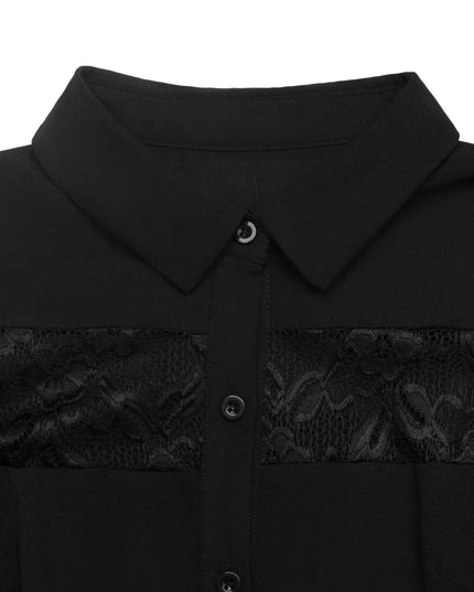 Lace Detail Button-Front Midi Shirt Dress
