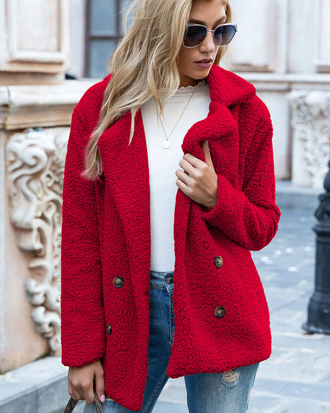 Ivy Lane Full Size Lapel Collar Sherpa Coat Deep Red