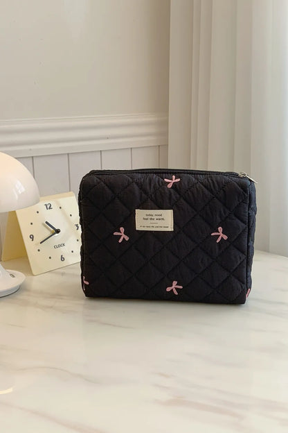 Bow Embroidered Quilted Storage Bag Black One Size