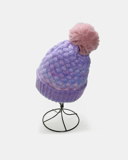 Gradient Knit Hat with Pompom Lavender One Size