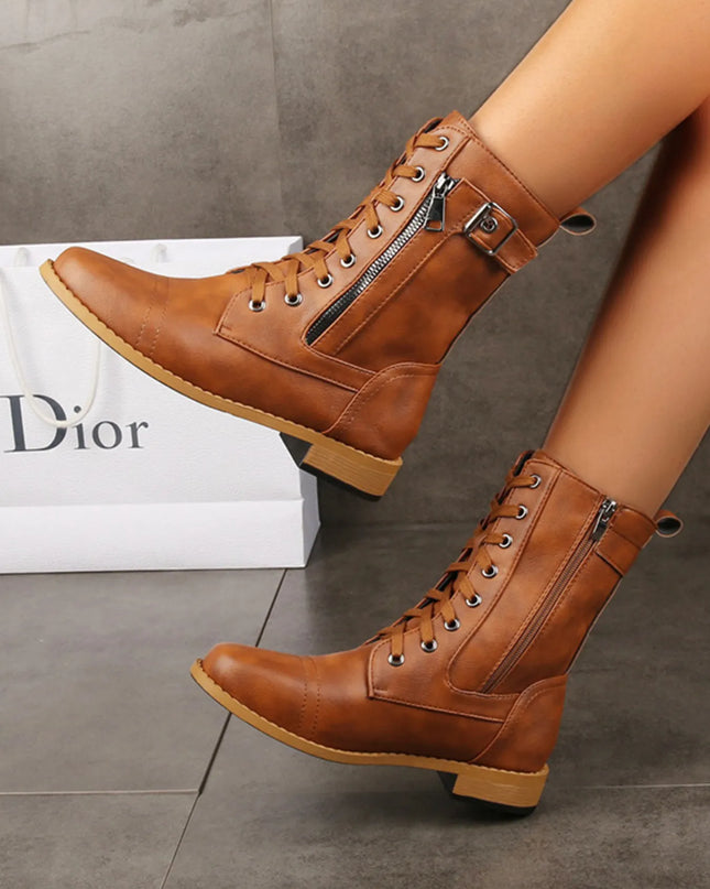 Lace-Up Buckle Detail Boots