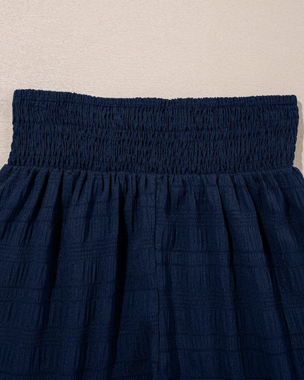 Textured Square Neck Top and Shirred High Waist Shorts Set