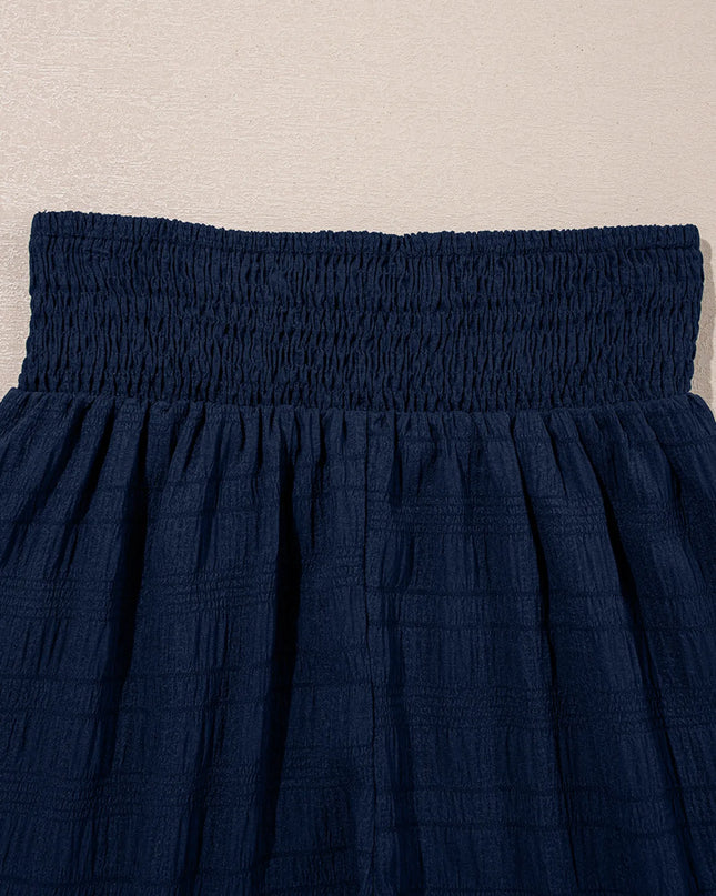 Textured Square Neck Top and Shirred High Waist Shorts Set