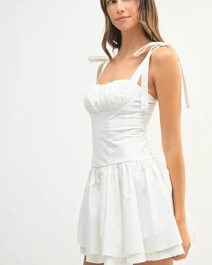 MABLE Shoulder Tie Corset Panel Mini Dress 