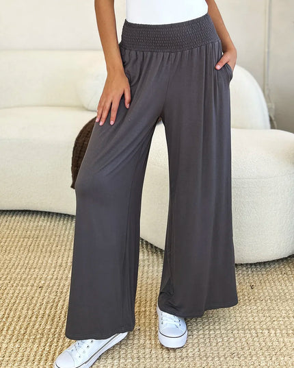 Basic Bae Full Size Smocked Wide Waistband Wide Leg Pants