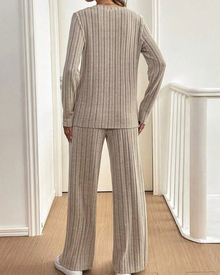 Button Detail Long Sleeve Top and Pants Set