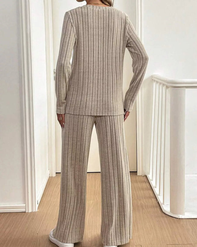 Button Detail Long Sleeve Top and Pants Set