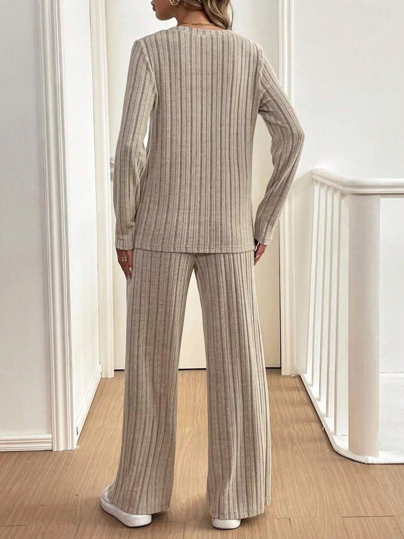 Button Detail Long Sleeve Top and Pants Set