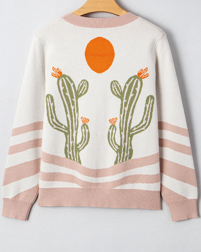 Desert Cactus Buttoned Front Sweater Cardigan
