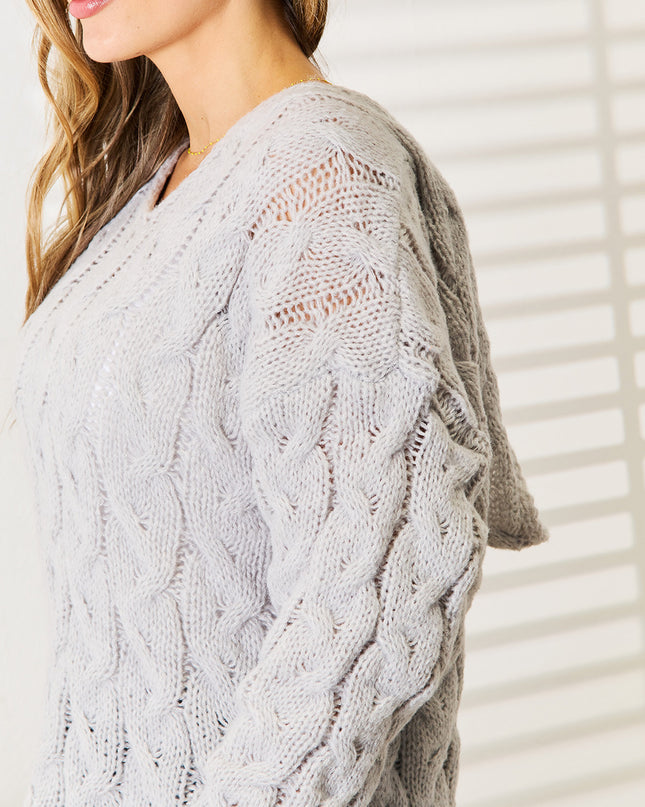 Woven Right Cable-Knit Hooded Sweater