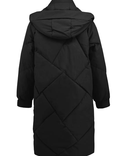 Long Sleeve Longline Hooded Winter Coat with Pockets