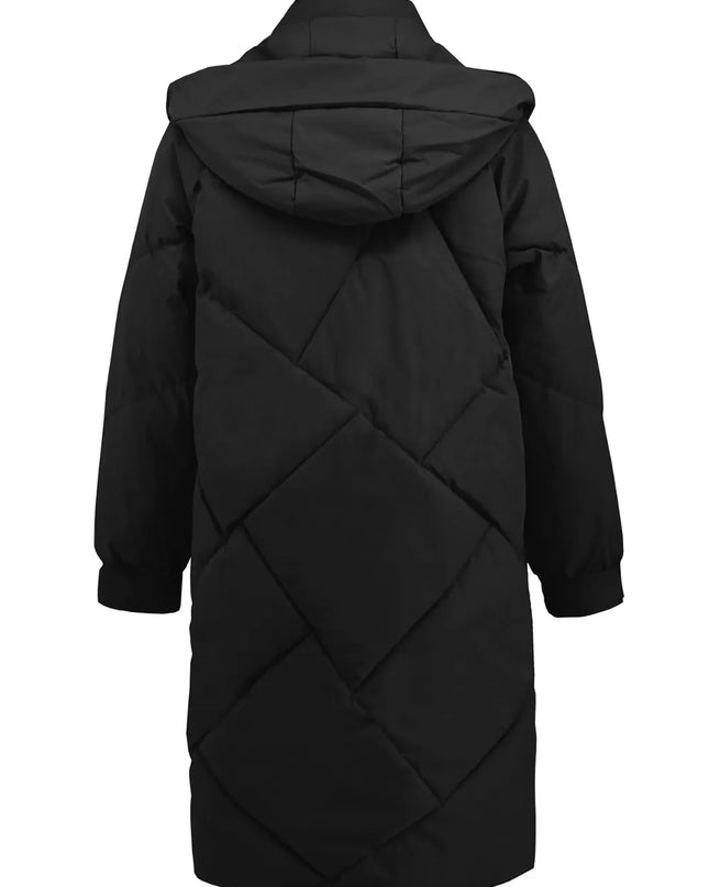 Long Sleeve Longline Hooded Winter Coat with Pockets