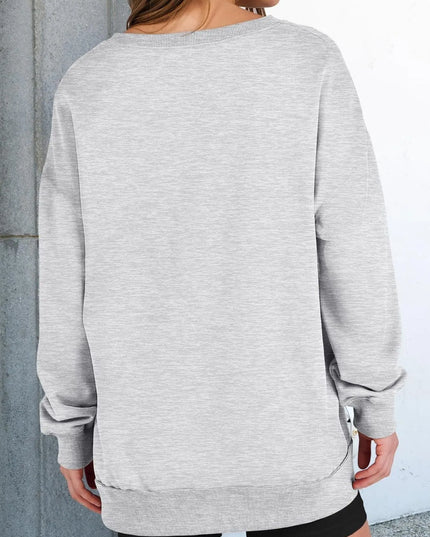 Notched Long Sleeve Oversized Sweatshirt