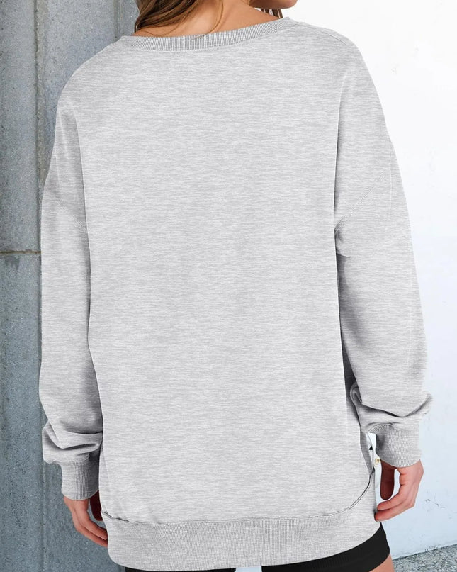 Notched Long Sleeve Oversized Sweatshirt