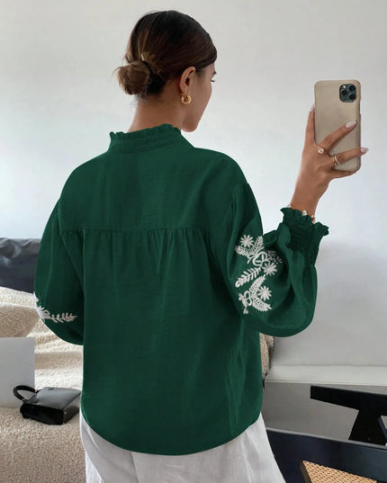Embroidered Lantern Sleeve Blouse