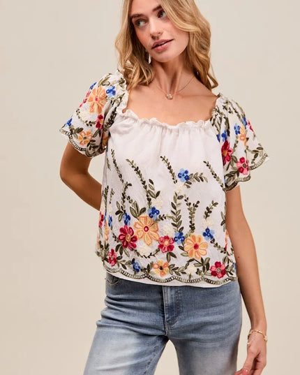 SO ME Floral Embroidered Two Way Off The Shoulder Blouse
