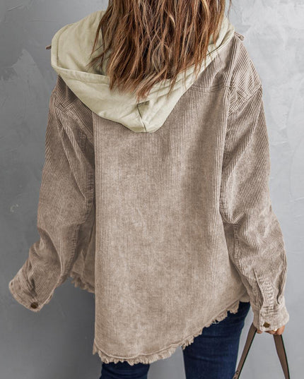 Snap Front Hooded Corduroy Shacket