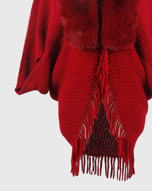 Open Front Fringe Hem Poncho