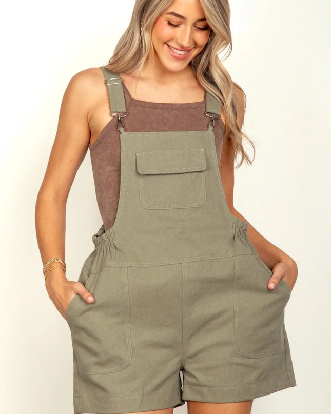 VERY J Adjustable Suspender Overalls with Pockets