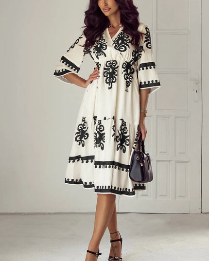Printed Half Sleeve Knee Length Dress