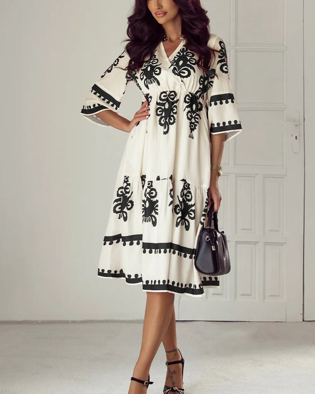 Printed Half Sleeve Knee Length Dress