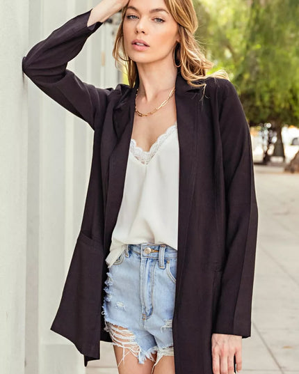 Kori America Open Front Long Sleeve Blazer Black