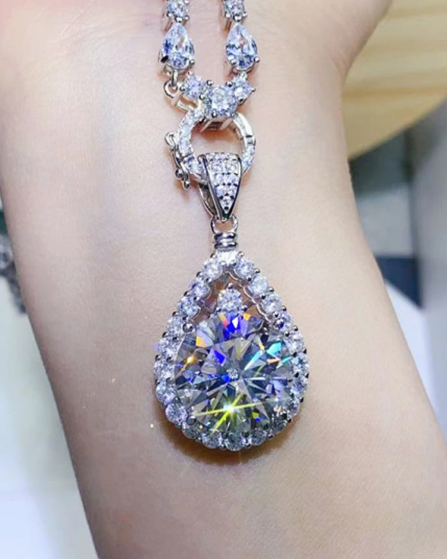 10 Carat Moissanite Teardrop Pendant Platinum-Plated Necklace Silver One Size