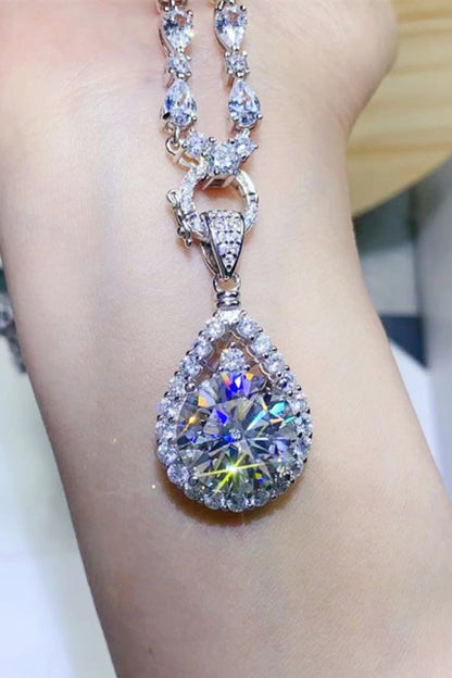 10 Carat Moissanite Teardrop Pendant Platinum-Plated Necklace Silver One Size
