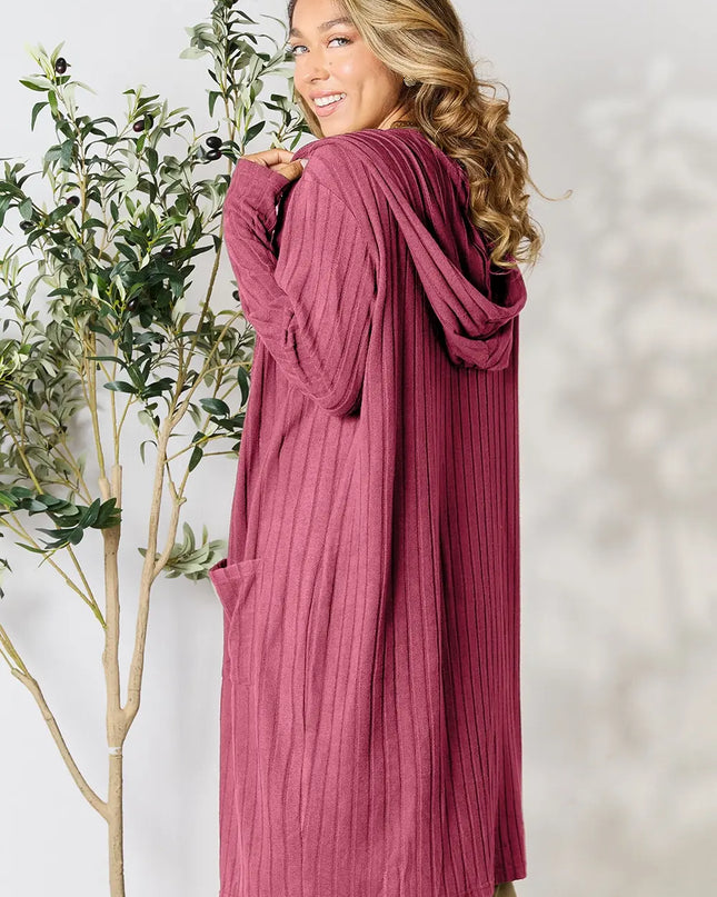 Basic Bae Full Size Hooded Sweater Cardigan