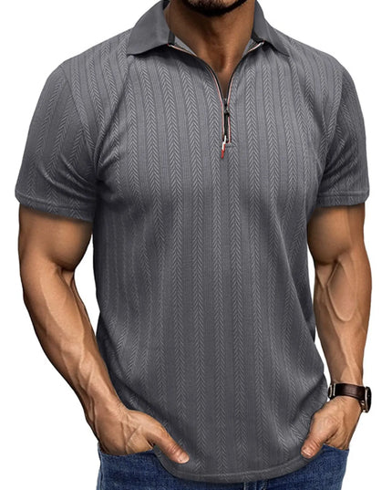 Men's Textured Quarter-Zip Polo Shirt Dark Gray