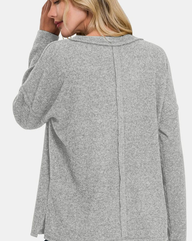 Zenana Full Size Ribbed V-Neck Drop Shoulder Top