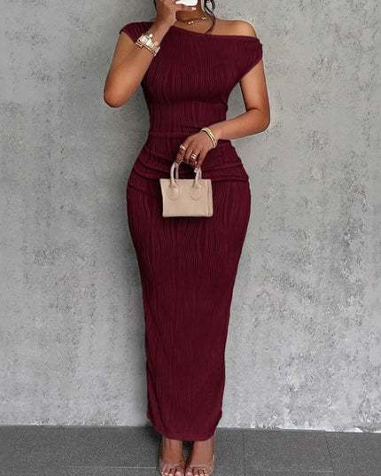Textured Single Shoulder Bodycon Maxi Dress 