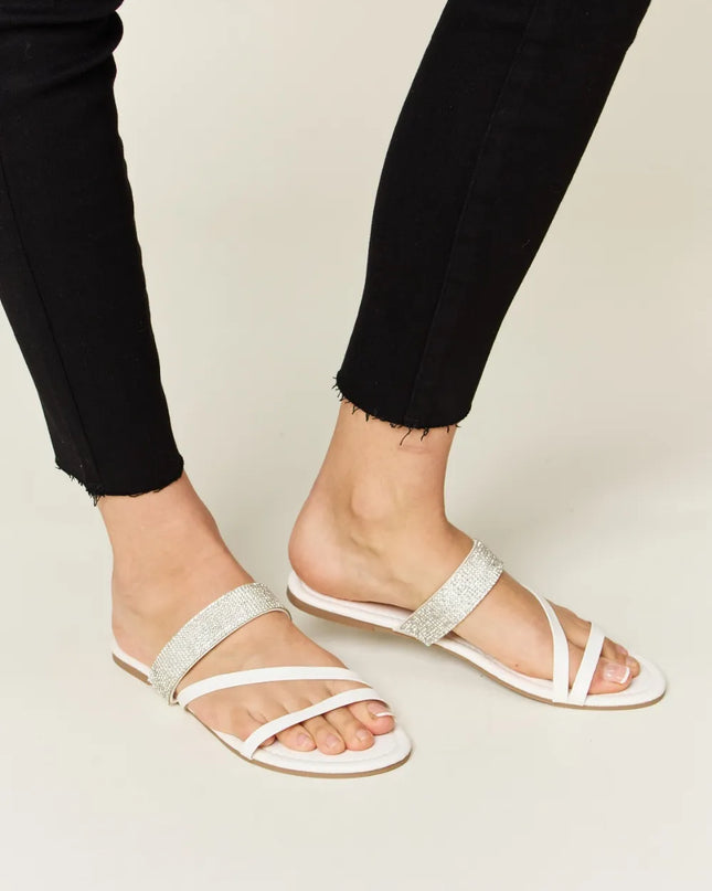WILD DIVA Rhinestone Strappy Flat Sandals 