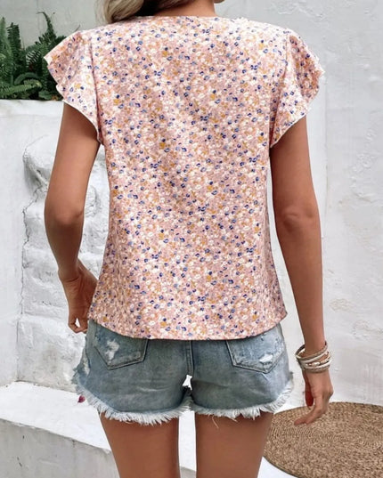 Ditsy Floral Round Neck Cap Sleeve Top