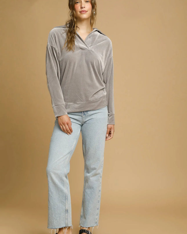 Umgee Soft Thermal Collared Long Sleeve Top