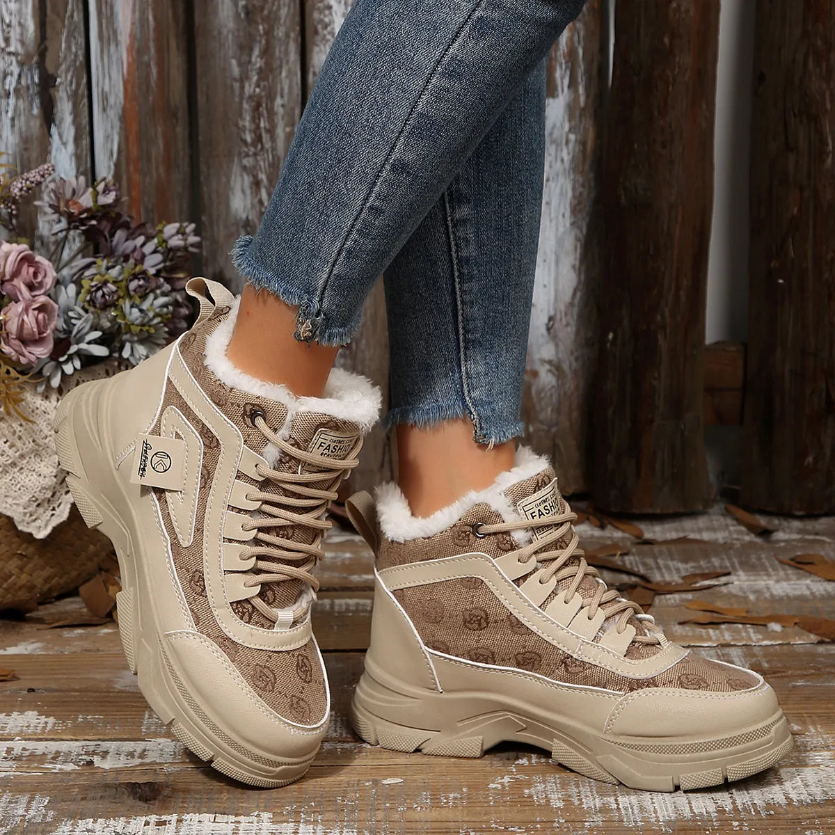 High-Top Platform Chunky Sneaker Boots with Lace-Up