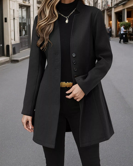Button Up Long Sleeve Coat Black