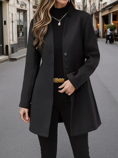 Button Up Long Sleeve Coat Black