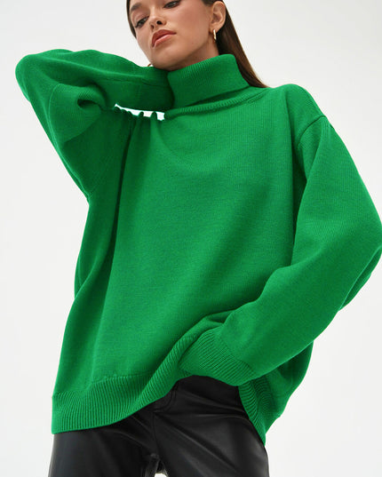 Turtle Neck Dropped Shoulder Sweater Mid Green