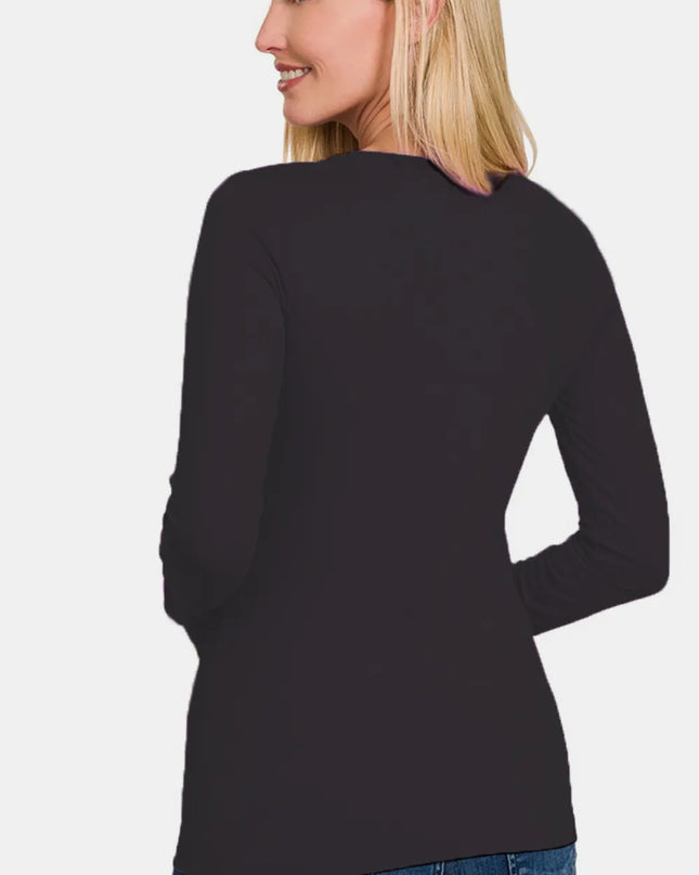 Zenana Full Size Brushed Microfiber Long Sleeve Round Neck T-Shirt