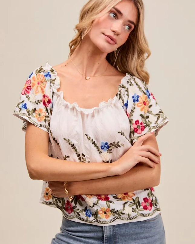 SO ME Floral Embroidered Two Way Off The Shoulder Blouse