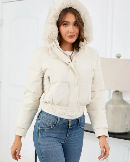 Pocketed Long Sleeve Cropped Hooded Winter Coat