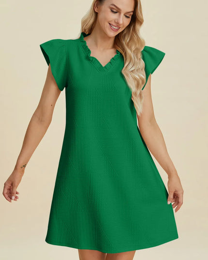 Double Take Full Size Ruffled V-Neck Cap Sleeve Dress