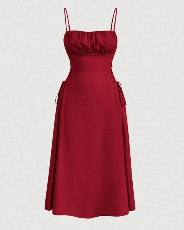 Ruched Midi Cami Dress with Side Tie Details