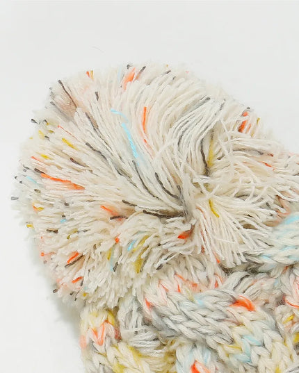 Contrast Cable-Knit Hat with Pompom